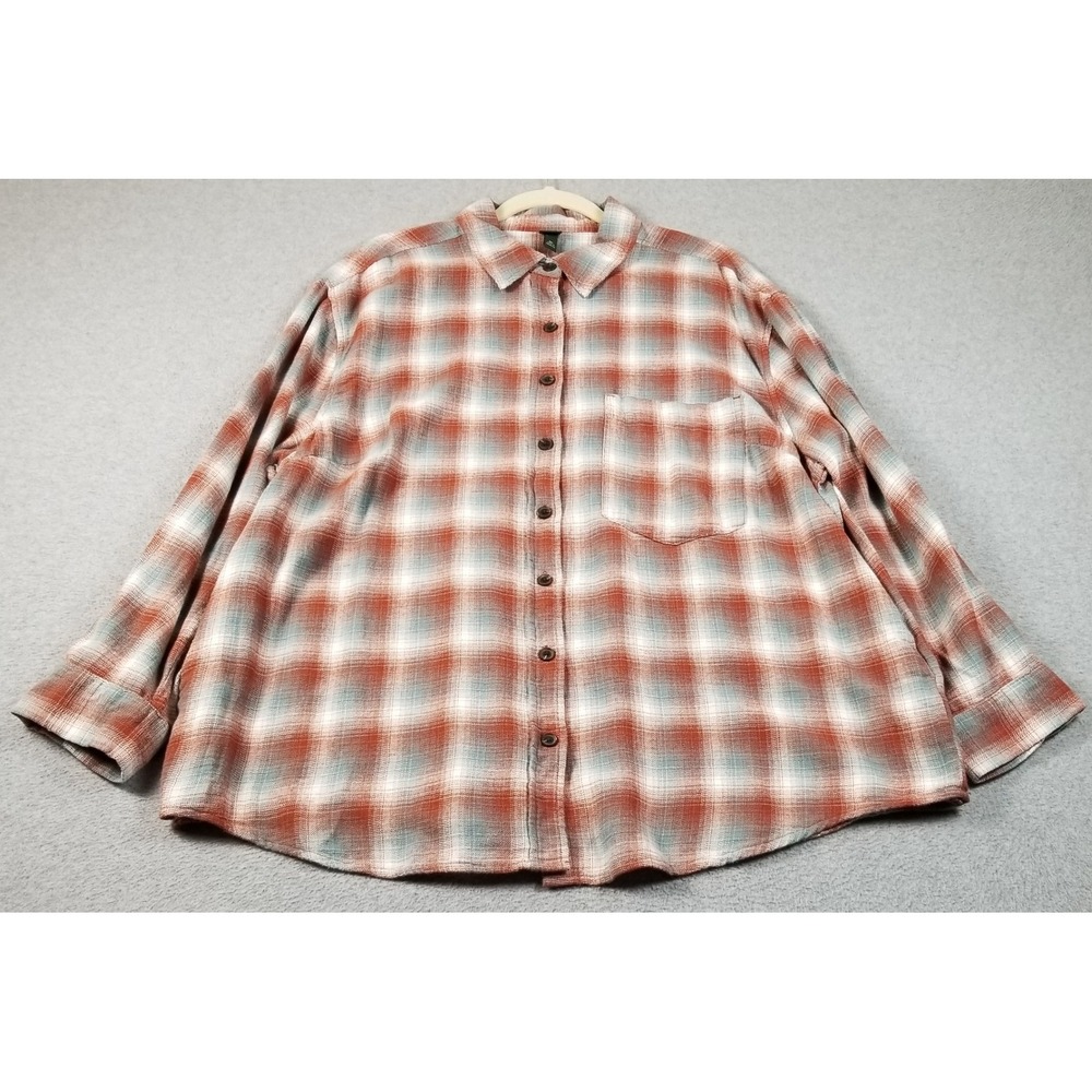 NEW Wild Fable Flannel Shirt Women XXL 2XL Red Blue Plaid Button Up Long Sleeve